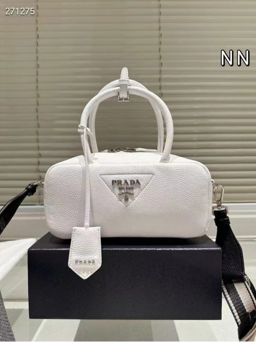 Prada Bowling Bag Leather Crossbody Bag White