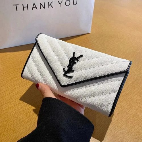 Yves Saint Laurent YSL Monogram Envelope Quilted Leather Wallet White and Black
