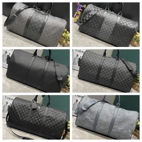 Louis Vuitton LV Keepall Travel Duffle Bag Black and Gray