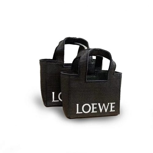 Loewe Basket Tote Raffia Handbag Black
