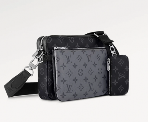 Louis Vuitton LV Trio Messenger Monogram Eclipse Canvas Crossbody Bag Black and Gray