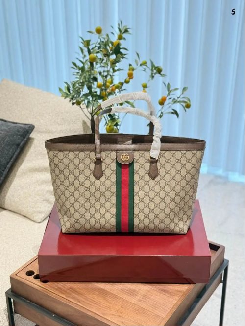 Gucci Ophidia GG Tote Canvas Handbag Beige and Brown