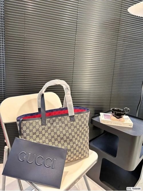 Gucci GG Supreme Tote Bag Canvas Shoulder Bag Beige and Blue
