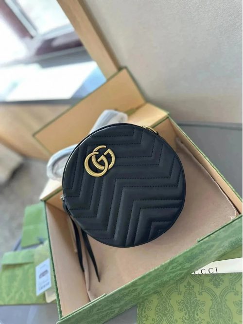 Gucci GG Marmont Round Mini Quilted Leather Crossbody Bag Black