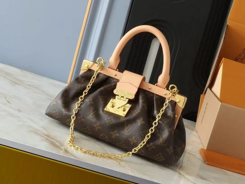 Louis Vuitton LV Bella Pleated Monogram Handbag Brown