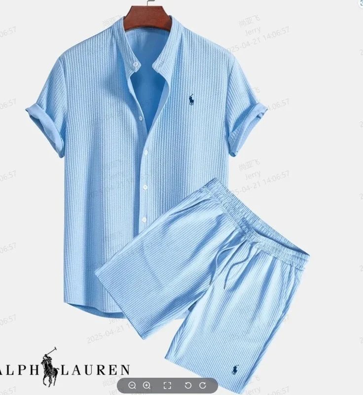 Ralph Lauren立领短袖短裤 浅蓝 Ralph Lauren立领短袖短裤 浅蓝