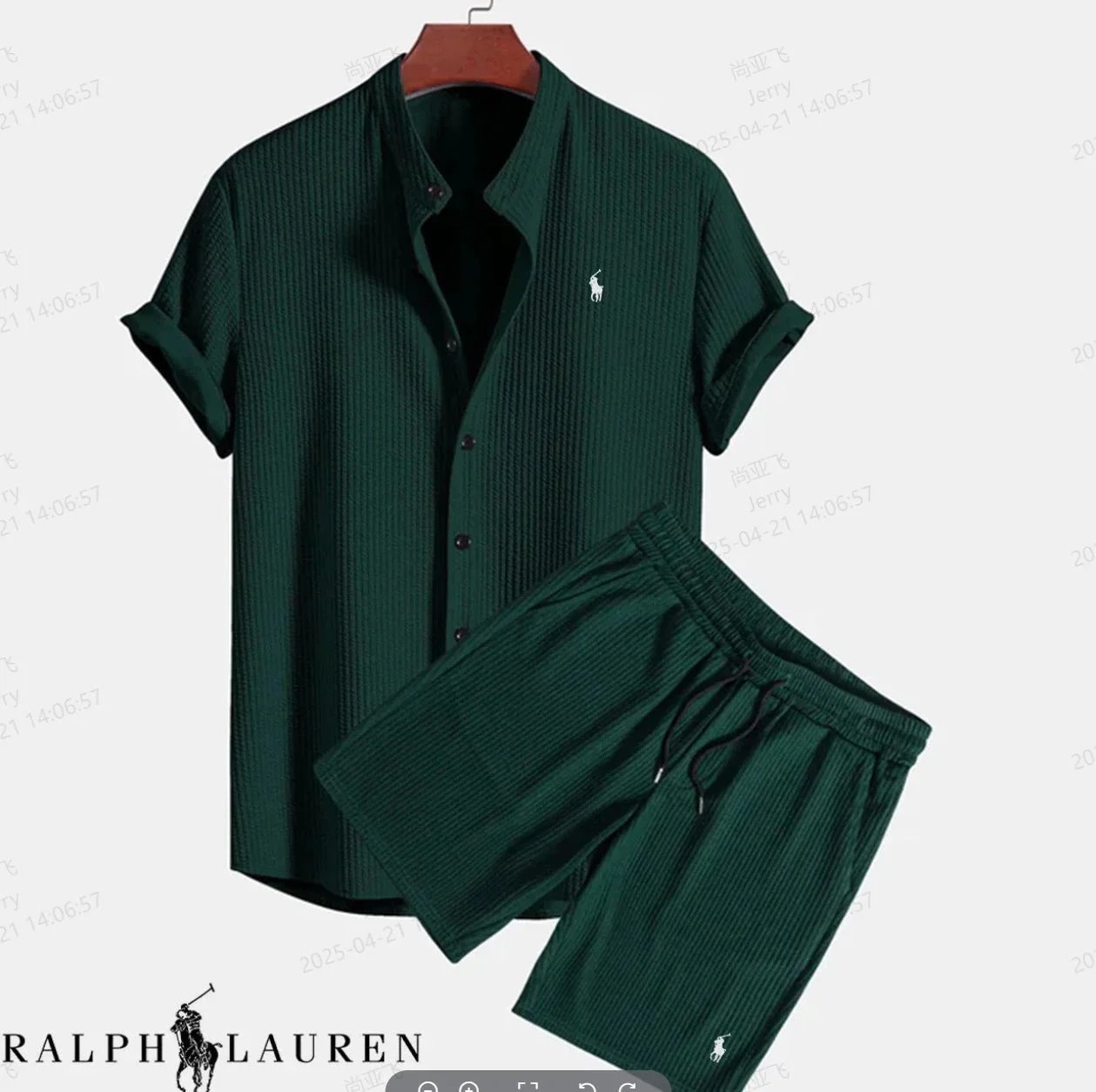 Ralph Lauren立领短袖短裤 绿