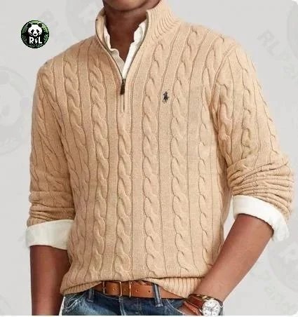 Ralph Lauren Cable-Knit Quarter-Zip Cotton Sweater Beige