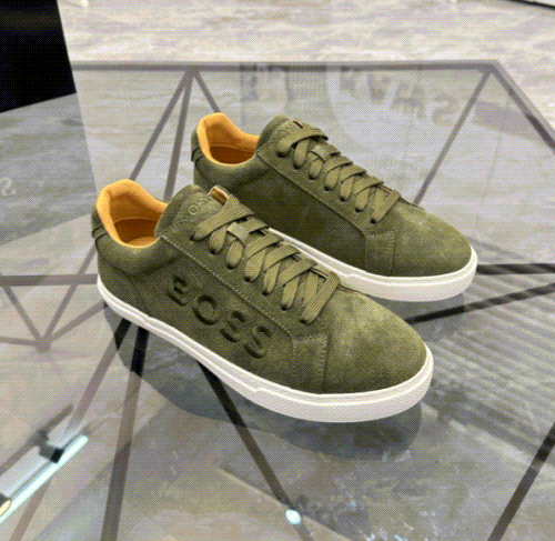 BOSS Suede Low Top Sneakers Casual Shoes Olive