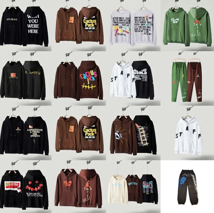 Travis Scott Cactus Jack Hoodie and Sweatpants Set Casual Streetwear Brown and Green