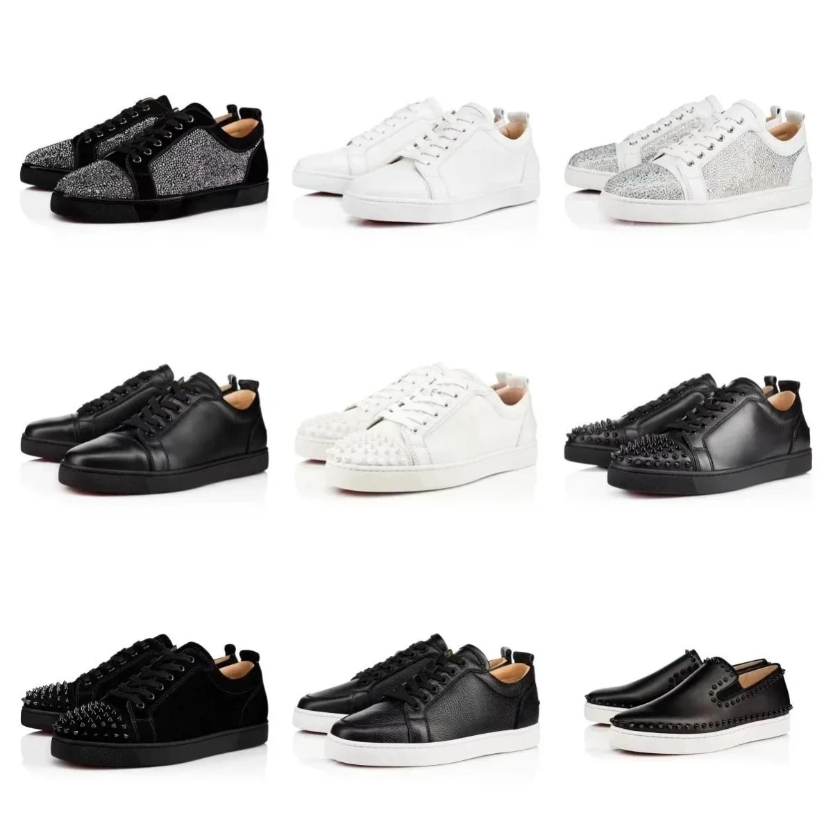 Christian Louboutin Louis Junior Spikes Sneakers Black and White Leather