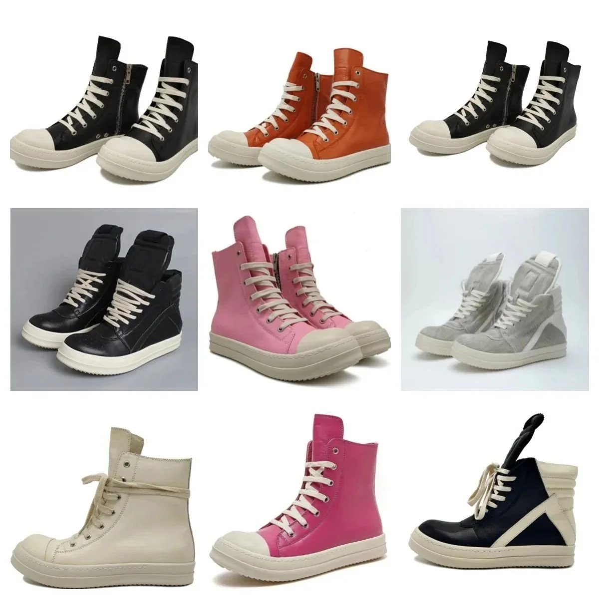 Rick Owens Ramones High Top Sneakers Casual Leather Shoes Multicolor
